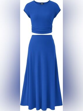 BTFBM Women Two Piece Skirt Set Bright Royal Blue Medium